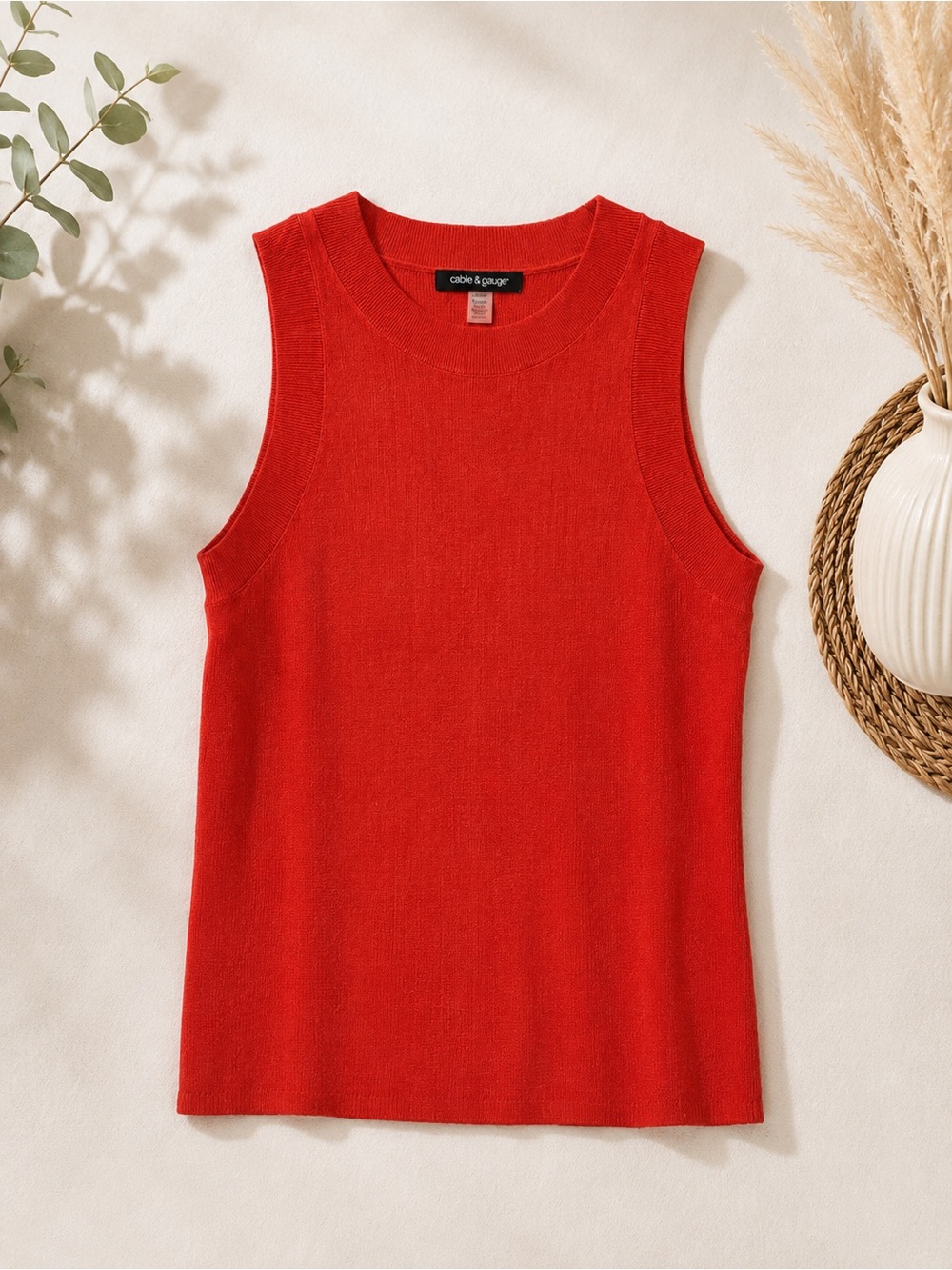 Cable & Gauge Bright Red Ribbed Knit Tank